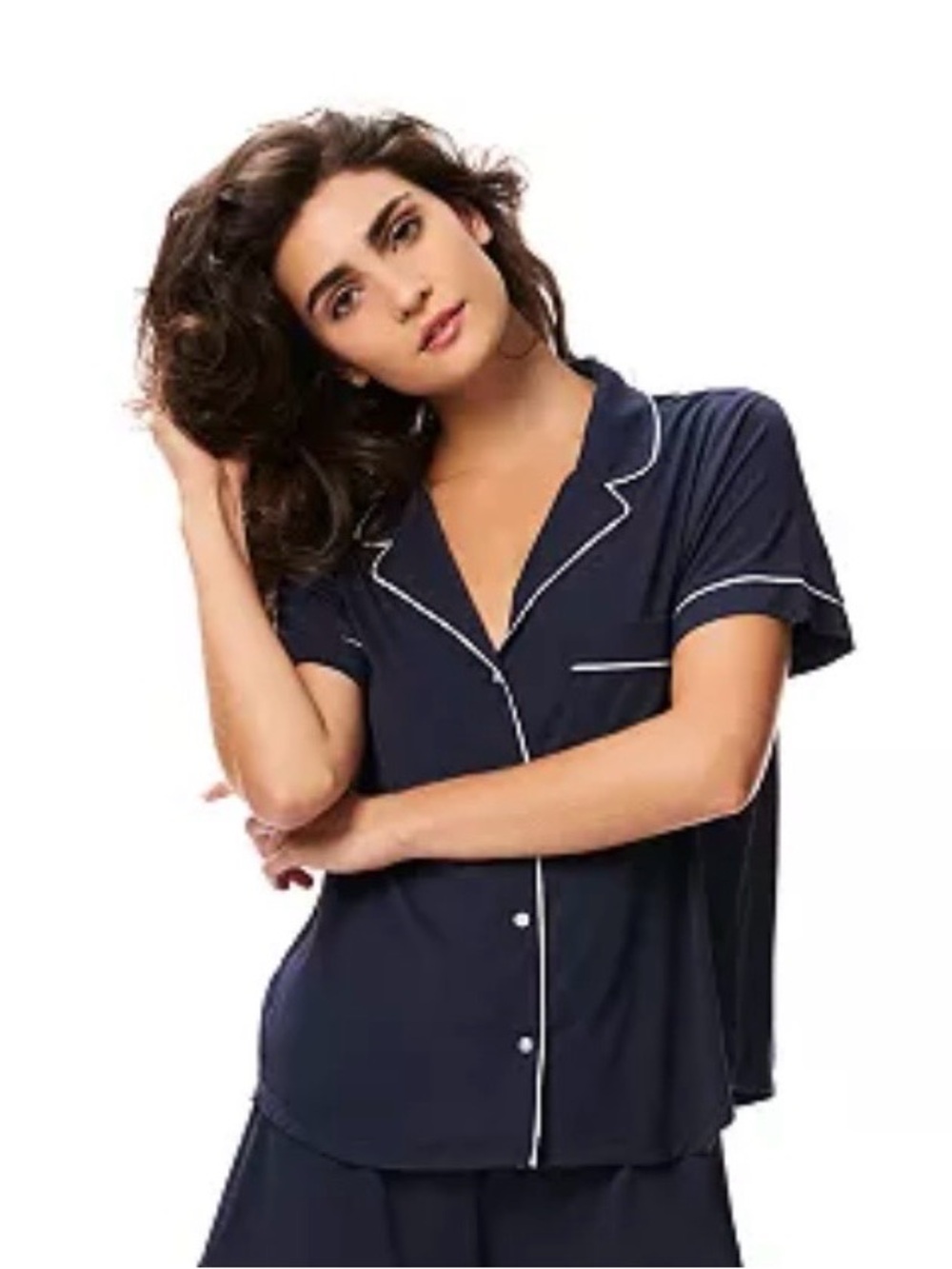 GapBody M Navy White Notch Collar Short Sleeve Pants PJ Set